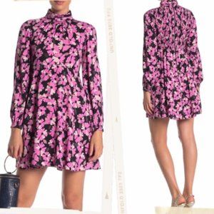 kate spade Pink and Black Floral High-Neck Midi Dress